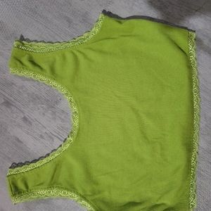 Matcha Green Lace Edge Tank Top Crop Top Large, size 8/10